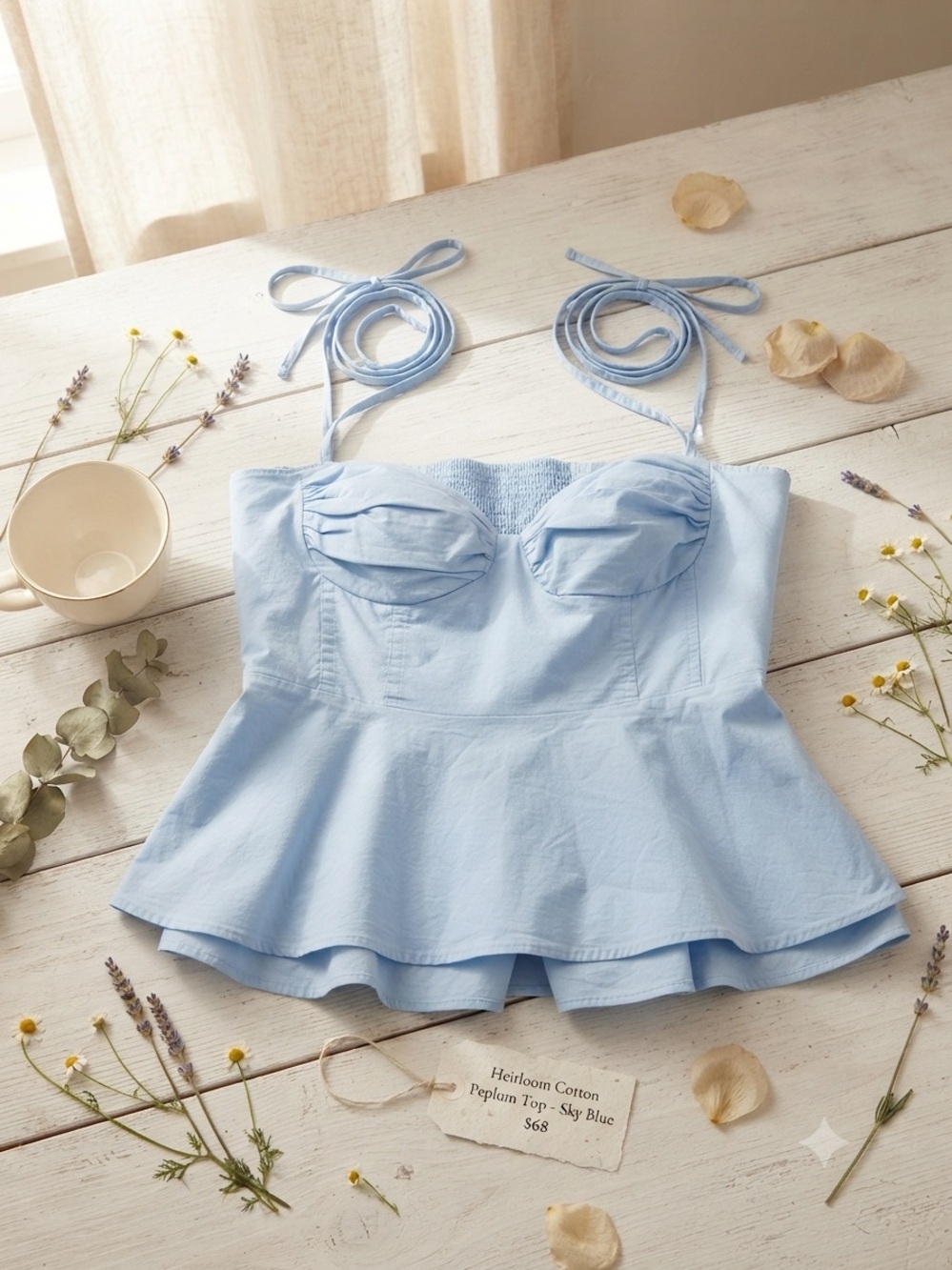 Zara Sky Blue Peplum Cotton Tank Top